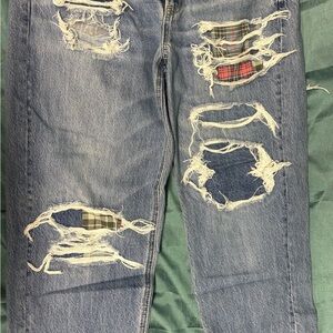 American Eagle Outfitters Blue Jeans with Plaid Accents